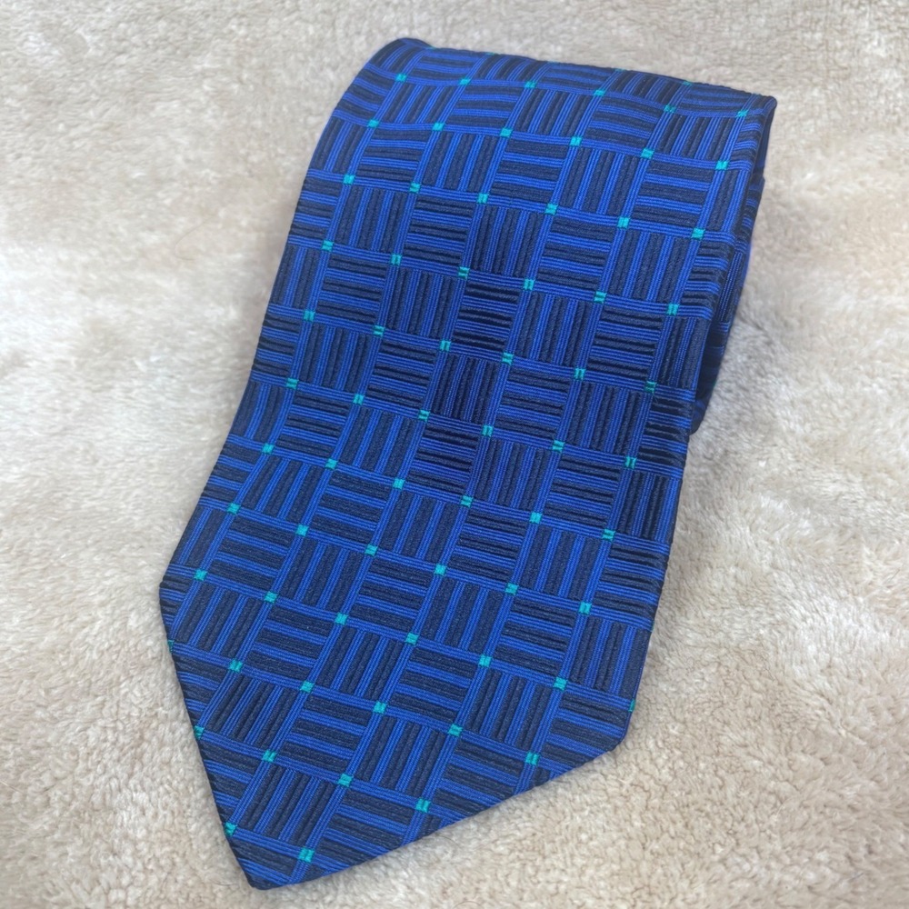Ermenegildo Zegna Men Silk Luxury Necktie Blue Basketweave Made in Italy 4"x 58"